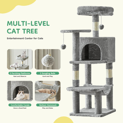 JJHK 44In Cat Tree Tall Multi-Cat Climbing Tower for Pets! Natural Sisal Scratching Posts Stable Pet House for Indoor Cats! - JanesWaggingWonders