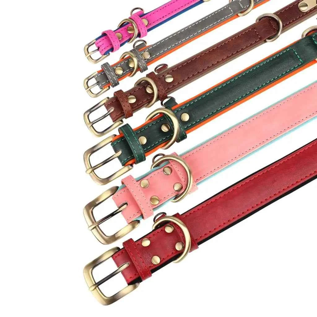 Customized Leather Dog Collar & Leash Set; Soft Padded Leather Collar  With Free Engraved Nameplate for Small Medium Large Dogs