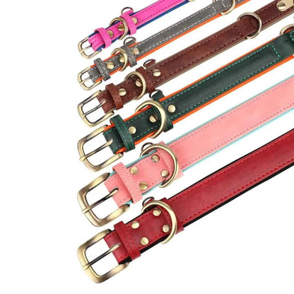 Customized Leather Dog Collar & Leash Set; Soft Padded Leather Collar  With Free Engraved Nameplate for Small Medium Large Dogs