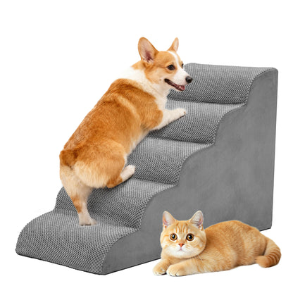 JHK 3-5 Step High-Density Curved Foam Dog Stairs! Ramp for Small Dogs & Cats Indoor Non-Slip Pet Ladder Ramp Stairs!