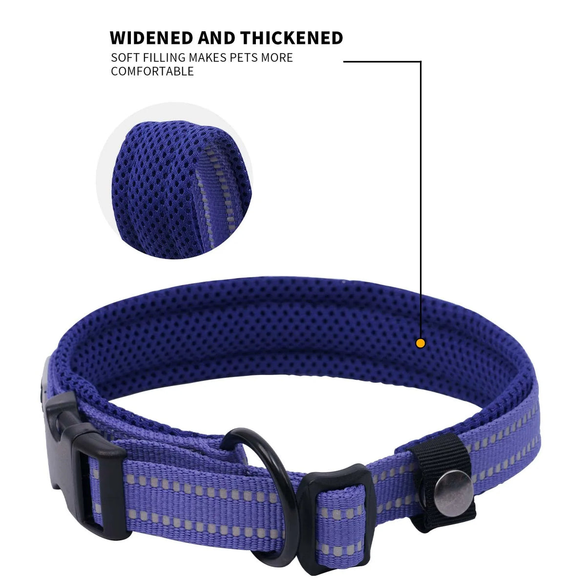 Dog Collar Adjustable Mesh Padded for Small, Medium & Large Dogs! Nylon Reflective for Pet.