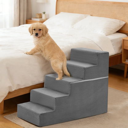 JHK 3-5 Step Right Angled Foam Dog Stairs Ramp for Small Dogs Climbing Ladder Indoor Non-Slip Pet Ramp Stairs For Home