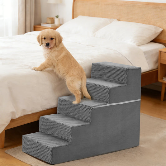 JHK 3-5 Step Right Angled Foam Dog Stairs Ramp for Small Dogs Climbing Ladder Indoor Non-Slip Pet Ramp Stairs For Home
