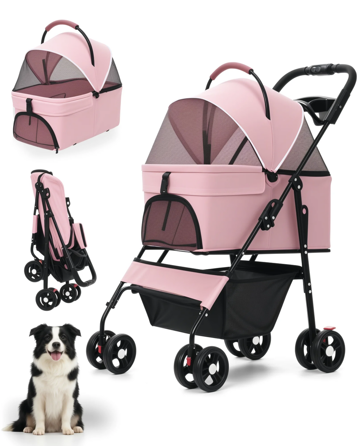 2-in-1Pet Stroller for Small Dogs & Cats! Foldable Lightweight 4 Wheel Dog or Cat Stroller with Removable Carrier! Travel Portable Pet Cart. - JanesWaggingWonders