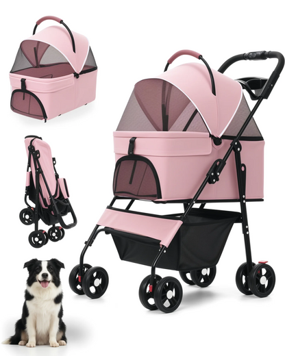 2-in-1Pet Stroller for Small Dogs & Cats! Foldable Lightweight 4 Wheel Dog or Cat Stroller with Removable Carrier! Travel Portable Pet Cart. - JanesWaggingWonders