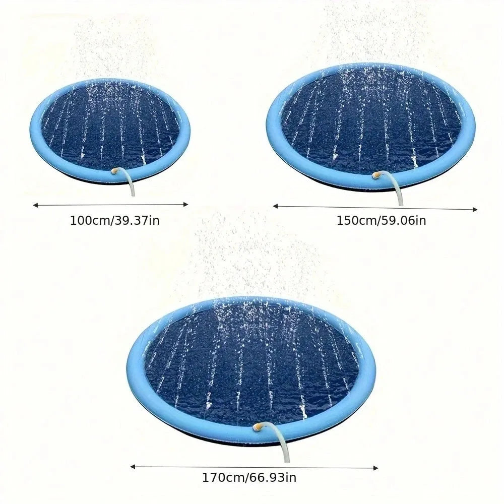 Dog Splash Pad Sprinkler Pool – Thick Anti-Slip Splash Mat for Dogs & Kids, Outdoor Summer Water Play Toy.
Backyard Sprinkler Fountain, Durable PVC Cooling Play Pad