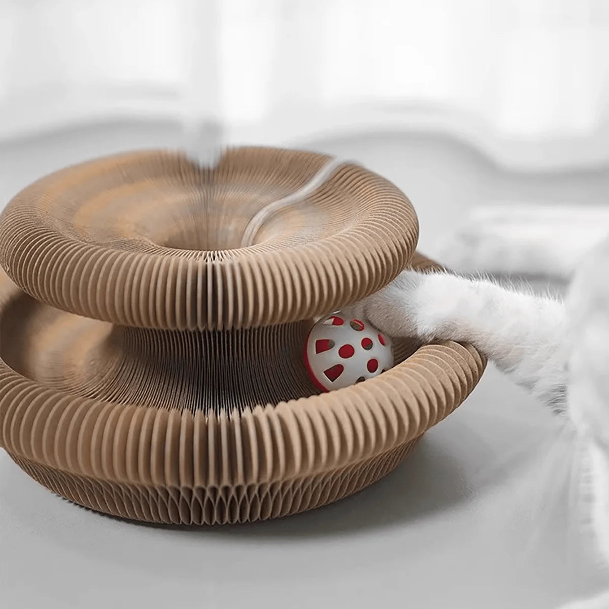 Foldable Cat Scratcher with Bell & Catnip - Multi-Level Cardboard Toy for Cats & Kittens, 
Durable Claw Sharpener