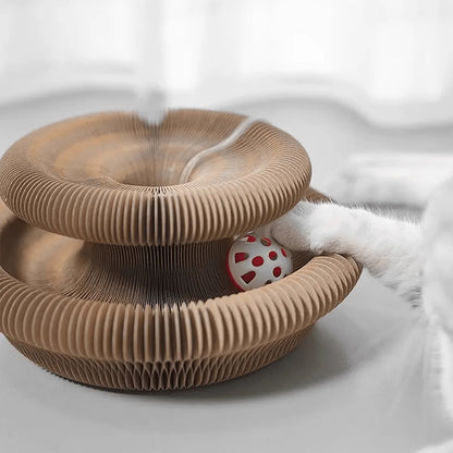 Foldable Cat Scratcher with Bell & Catnip - Multi-Level Cardboard Toy for Cats & Kittens, 
Durable Claw Sharpener