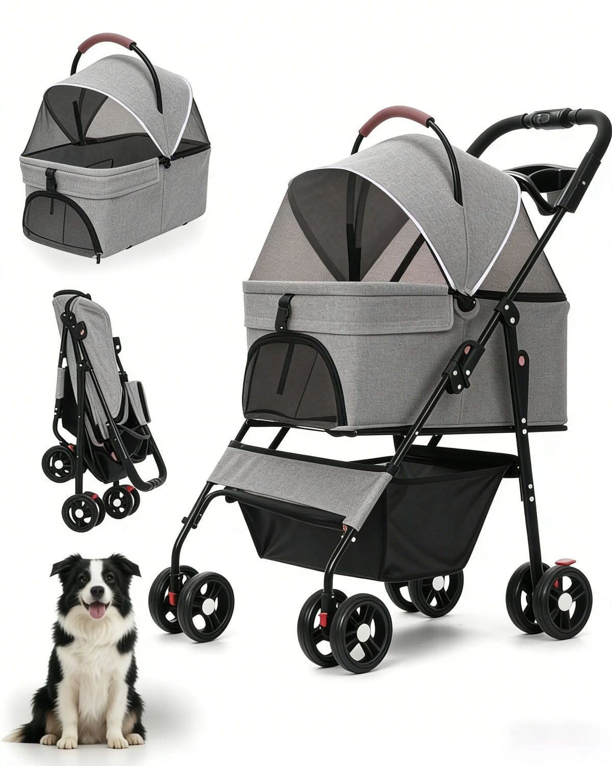 2-in-1Pet Stroller for Small Dogs & Cats! Foldable Lightweight 4 Wheel Dog or Cat Stroller with Removable Carrier! Travel Portable Pet Cart. - JanesWaggingWonders