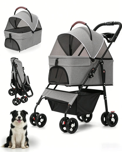 2-in-1Pet Stroller for Small Dogs & Cats! Foldable Lightweight 4 Wheel Dog or Cat Stroller with Removable Carrier! Travel Portable Pet Cart. - JanesWaggingWonders