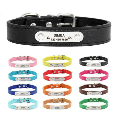 Personalized Dog Collar Name Carved ID {Anti-lost} Solid PU Leather Collar For Small Medium Large Dogs