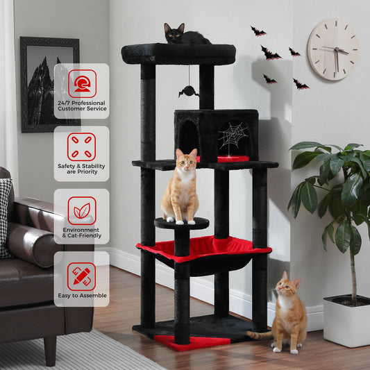 Gothic Cat Tree for Indoor Cats, Tall Cat Tower with Super Large Hammock, Sisal Covered Scratching Post. Cozy Condo Top Perch - JanesWaggingWonders