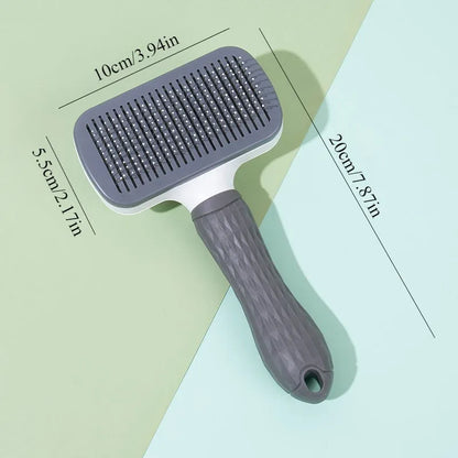 Dual-Use Dog Cat Grooming Brush. Self-Cleaning Slicker Comb with Round-Tip Bent Needles, Ergonomic Handle.