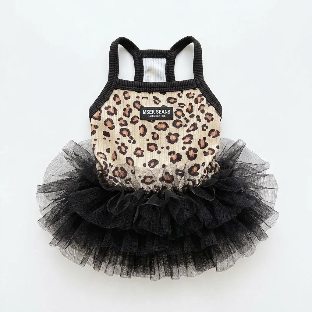 Fashion Sweet Puppy Dog Summer Dress,  Princess Skirt Dog Lace Cake Camisole Tutu Dress -Leopard Print Dog Tutu Dress