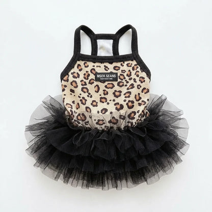 Fashion Sweet Puppy Dog Summer Dress,  Princess Skirt Dog Lace Cake Camisole Tutu Dress -Leopard Print Dog Tutu Dress