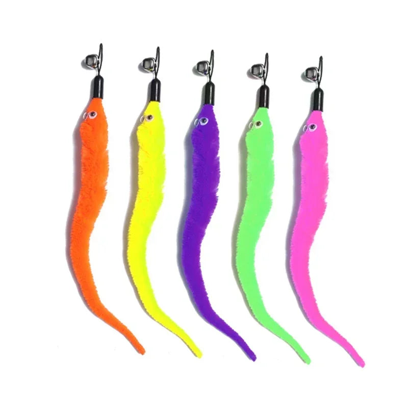 5pcs Colorful Cat Teaser Wand Rod Chase Toys. Replacement Refill Plush Worms. Pet Cat Tease Interactive Training Playing Stick Toy
