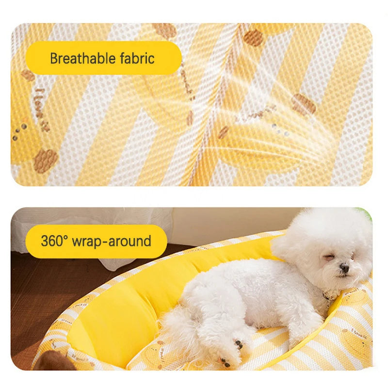 Banana Ice Silk Cooling Bed with Dual-Sided Mat Non-Slip! Breathable Sofa for Cats &Small Dogs. - JanesWaggingWonders