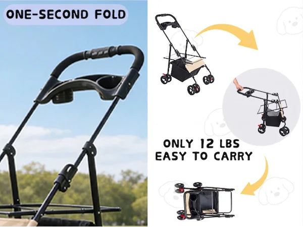 2-in-1Pet Stroller for Small Dogs & Cats! Foldable Lightweight 4 Wheel Dog or Cat Stroller with Removable Carrier! Travel Portable Pet Cart. - JanesWaggingWonders