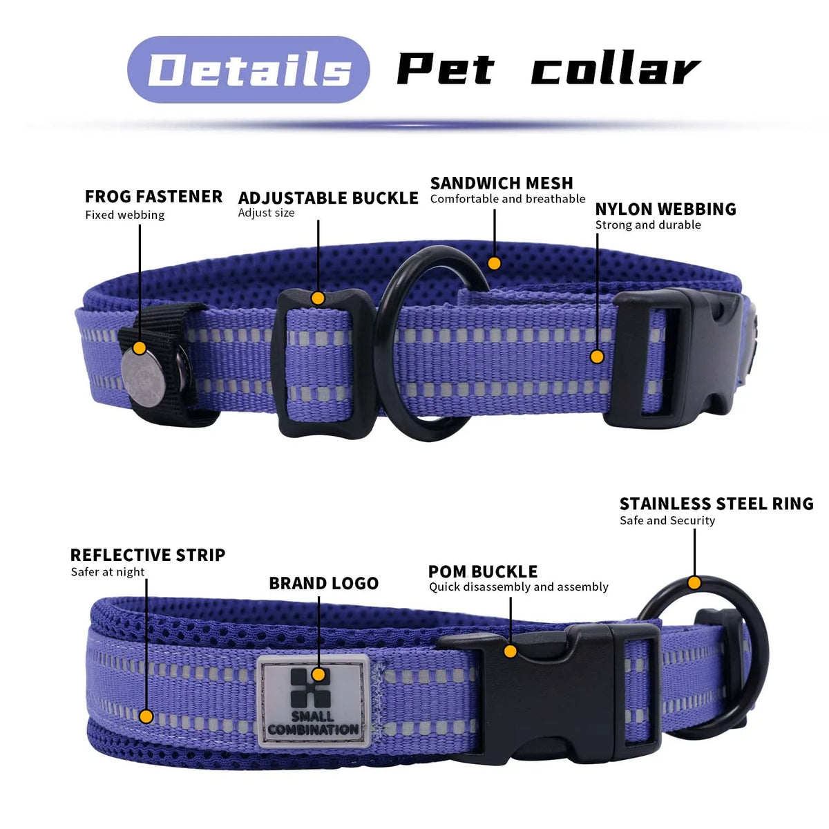 Dog Collar Adjustable Mesh Padded for Small Medium Large Dogs Nylon Reflective for Pets Running Outdoors - JanesWaggingWonders