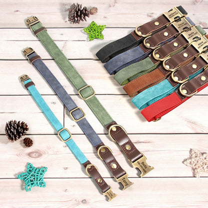 Leather, Engraved, Adjustable, Durable, Buckled, ID Collar for Small Medium & Large Dogs - JanesWaggingWonders
