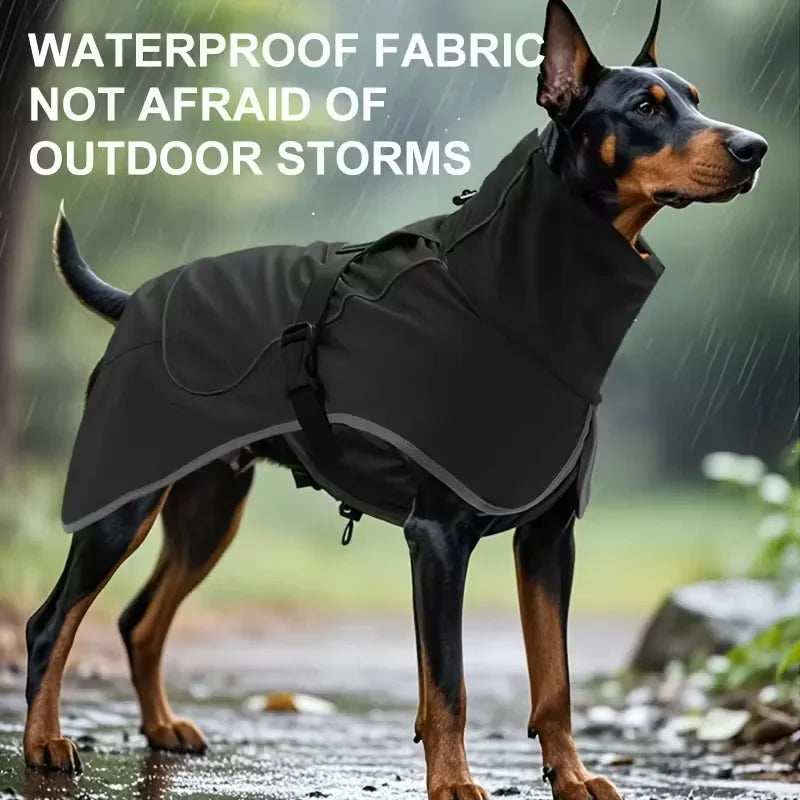Dog Raincoat Windbreaker; Waterproof for All Dog Sizes. Outdoor Jacket with Reflective Strip, Adjustable Straps & Snap Button - JanesWaggingWonders
