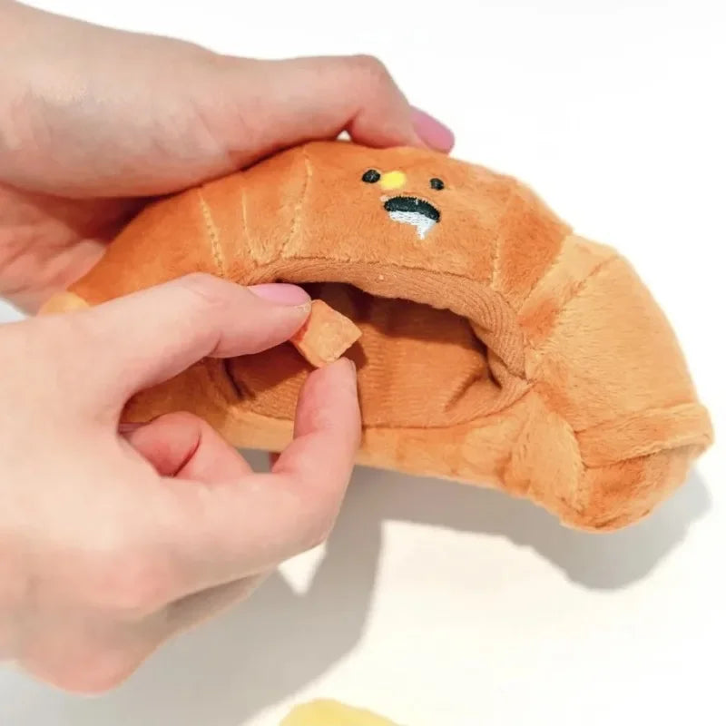 Hidden Food Sniffing Plush Dog Chew Toy: Croissant Bread Squeaking Sound Plush Toy