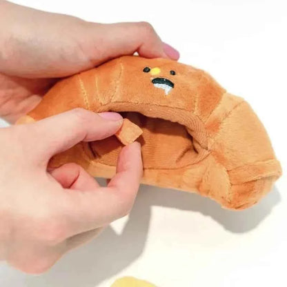 Hidden Food Sniffing Plush Dog Chew Toy: Croissant Bread Squeaking Sound Plush Toy