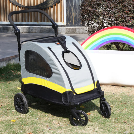Portable Outdoor Small Dog & Cat Travel Stroller. Folding Jogger Wagon Carrier with Adjustable Handle and Safety Leash.