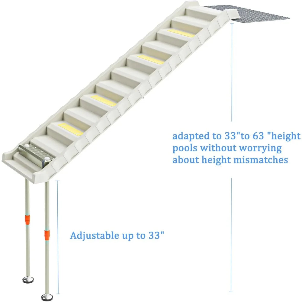 Foldable Dog Pool Ramp with 33" Legs for Free Height Adjustment, Safe & Easy Access dog water ramp for pool, Pool Ramp for Dogs!