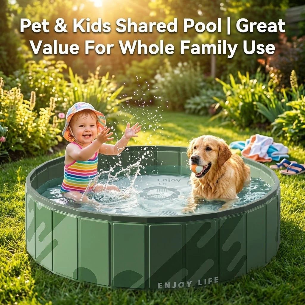 Foldable Anti-Scratch PVC Dog Pool, Thick No-Inflate Pet Bath Tub with Quick Drain, 
Portable Swimming Pool for Dogs, Cats, Kids, Outdoor Water & Sand Play