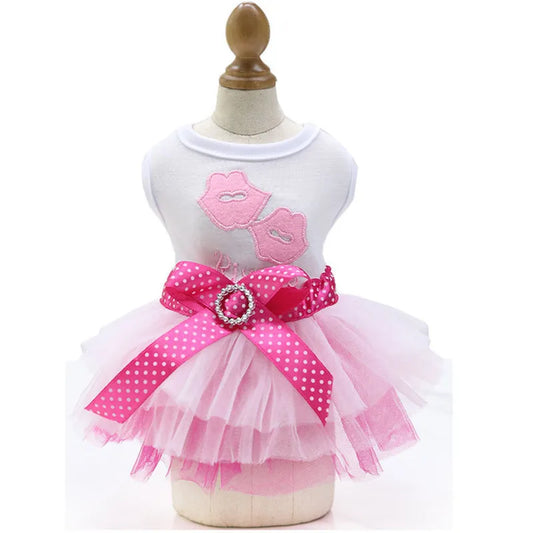 Fashion Bowknot Dog Dress, Skirts Mesh Lace Bow Knot Princess Dress! Clothes for Small & Medium Dogs.