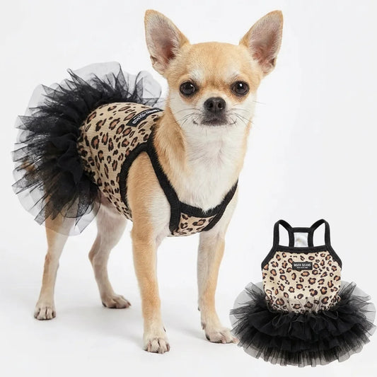 Fashion Sweet Puppy Dog Summer Dress,  Princess Skirt Dog Lace Cake Camisole Tutu Dress -Leopard Print Dog Tutu Dress