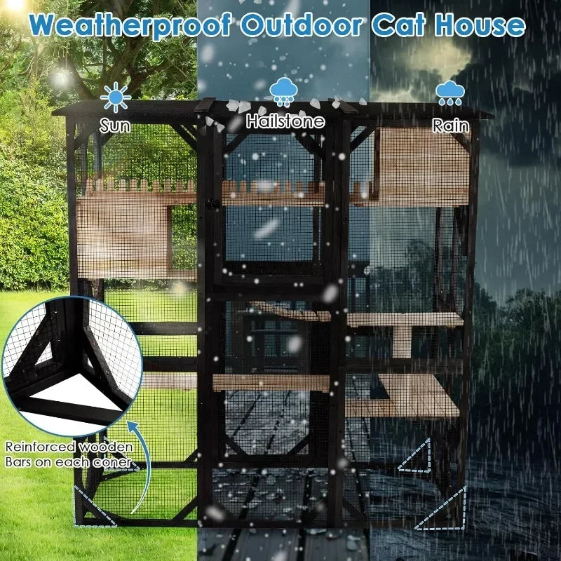 FunXplore 71.1" L Large Cat Catio Outdoor Cat Enclosure Window Acess, Walk-in Cat Cage  House for Multiple Indoor Outdoor