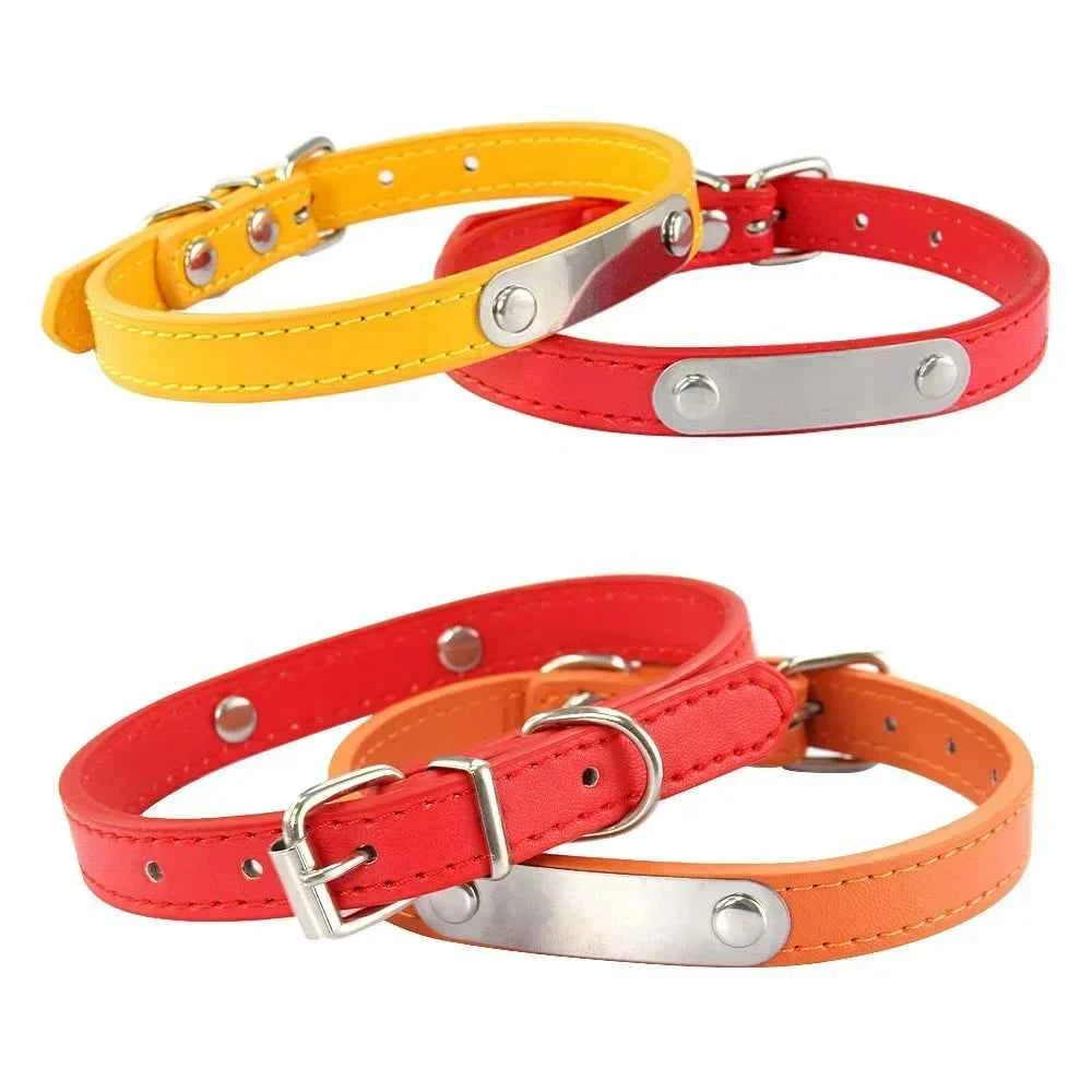 Personalized Dog Collar Name Carved ID {Anti-lost} Solid PU Leather Collar For Small Medium Large Dogs