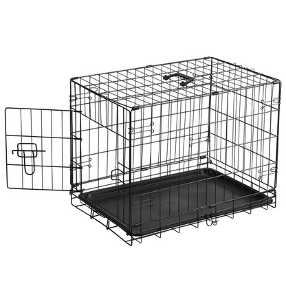 JHK Single Door 30 Inch Folding Metal Wire Dog Cage with Plastic Leak-Proof Pan.