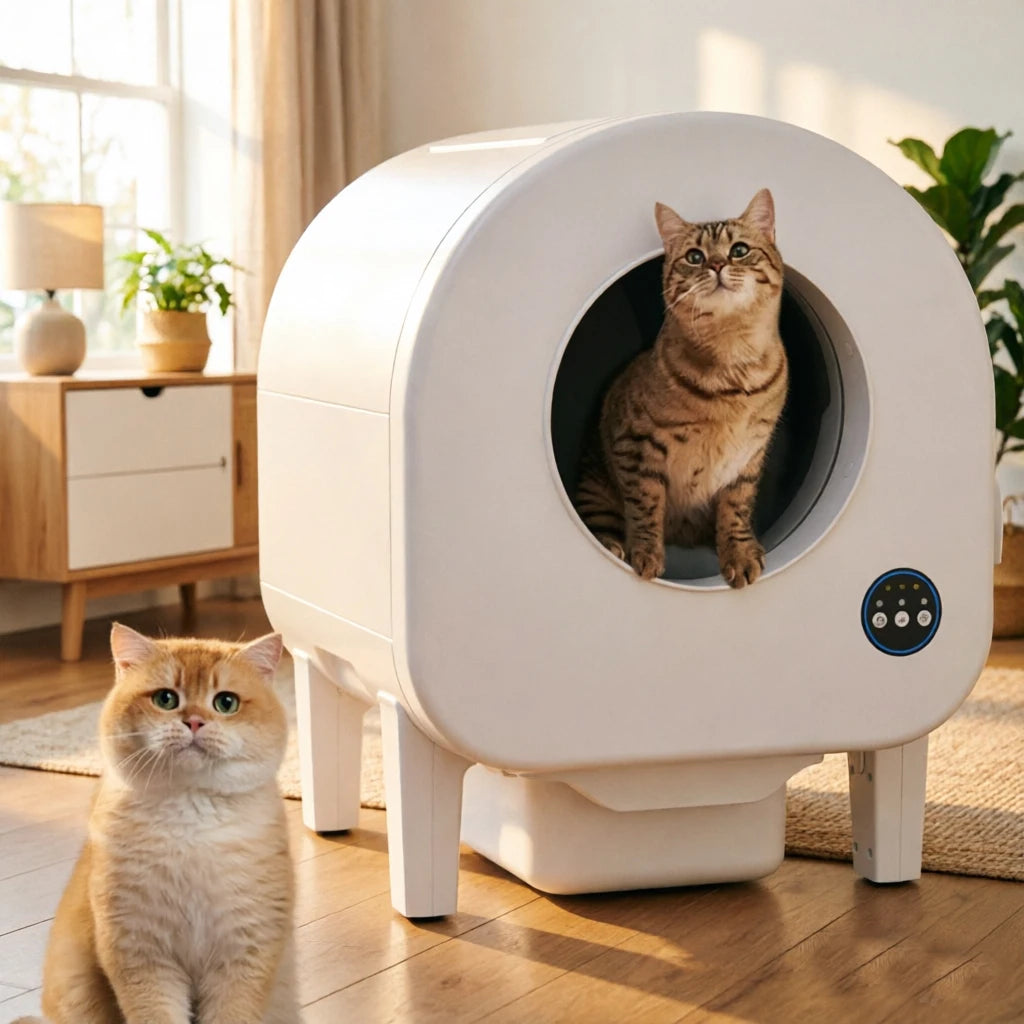 Smart Self-Cleaning Cat Litter Box, Wi Fi-Enabled Automatic Litter Box with Safety Protection! Large Capacity for Multiple Cats & Included Liner Bags - JanesWaggingWonders