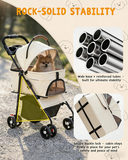2-in-1Pet Stroller for Small Dogs & Cats! Foldable Lightweight 4 Wheel Dog or Cat Stroller with Removable Carrier! Travel Portable Pet Cart. - JanesWaggingWonders