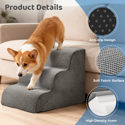 JHK 3-5 Step High-Density Curved Foam Dog Stairs! Ramp for Small Dogs & Cats Indoor Non-Slip Pet Ladder Ramp Stairs!