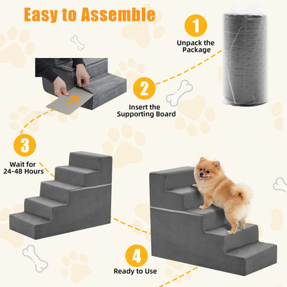 JHK 3-5 Step Right Angled Foam Dog Stairs Ramp for Small Dogs Climbing Ladder Indoor Non-Slip Pet Ramp Stairs For Home