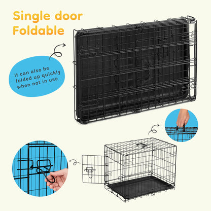 JHK Single Door 30 Inch Folding Metal Wire Dog Cage with Plastic Leak-Proof Pan.