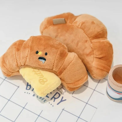 Hidden Food Sniffing Plush Dog Chew Toy: Croissant Bread Squeaking Sound Plush Toy