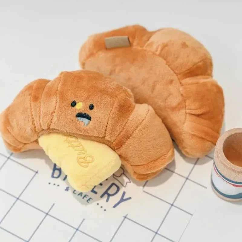 Hidden Food Sniffing Plush Dog Chew Toy: Croissant Bread Squeaking Sound Plush Toy