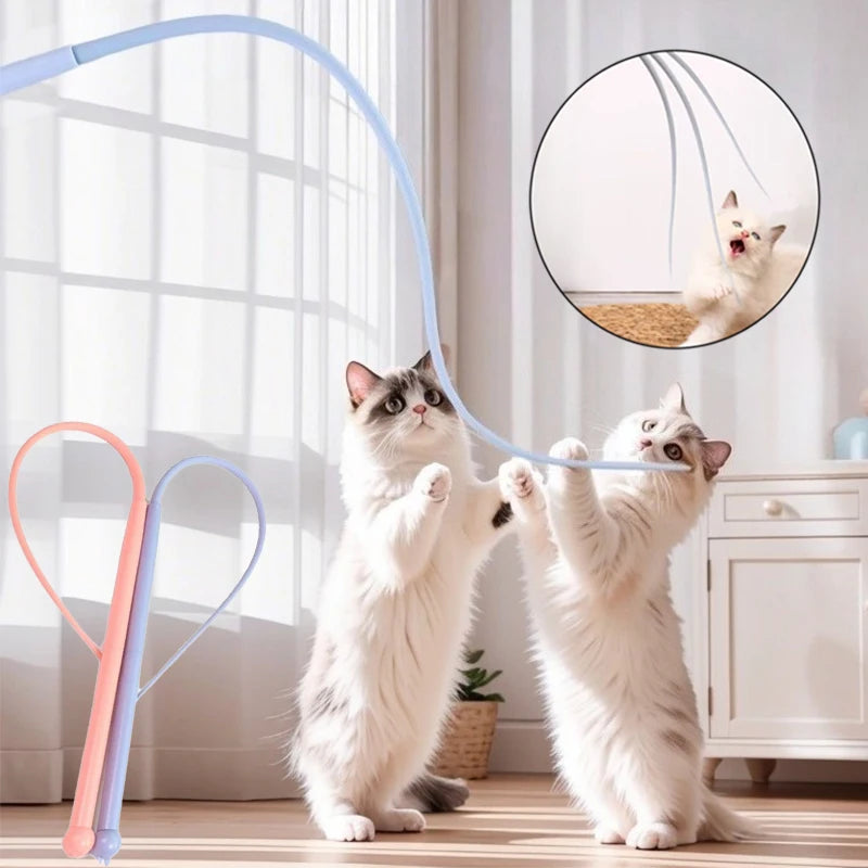 Simulated Mouse Tail Cat Teaser Toy; Funny Silicone Long Tail, Indoor Kitten Teaser Stick