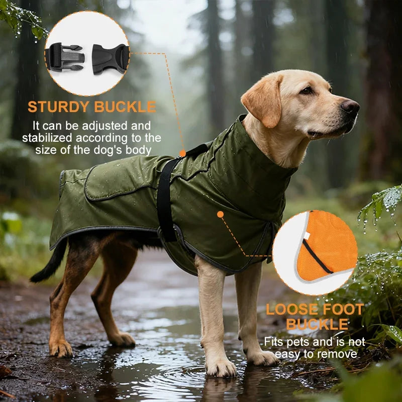 Dog Raincoat Windbreaker; Waterproof for All Dog Sizes. Outdoor Jacket with Reflective Strip, Adjustable Straps & Snap Button - JanesWaggingWonders