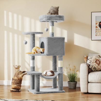 JJHK 44In Cat Tree Tall Multi-Cat Climbing Tower for Pets! Natural Sisal Scratching Posts Stable Pet House for Indoor Cats! - JanesWaggingWonders