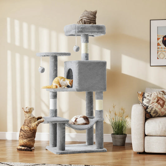 JJHK 44In Cat Tree Tall Multi-Cat Climbing Tower for Pets! Natural Sisal Scratching Posts Stable Pet House for Indoor Cats! - JanesWaggingWonders