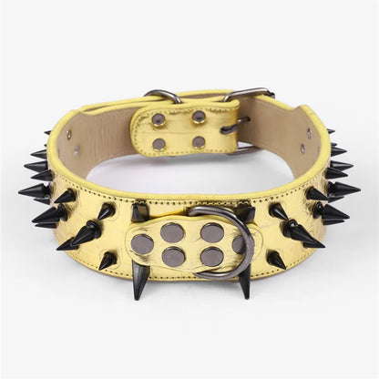 Anti Bite Rivet Sturdy Leather Pet Collar,  Adjustable for Medium and Big Dogs