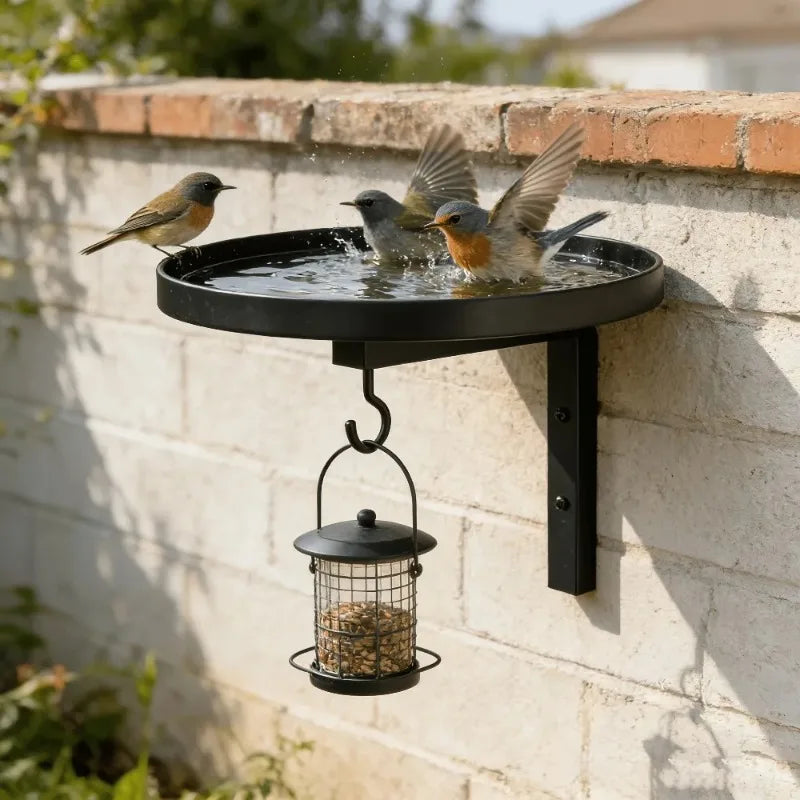 Hook Design Metal Wall Bathtub & Bird Feeder. Effortless Install Outdoor Courtyard Ornament. 
Weather Resistant Hanging Feeder